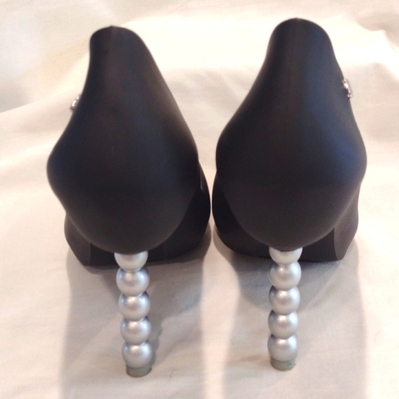 Black Melissa x Karl Lagerfeld "PEARL" Bead Peep Toe Heel Pumps US Size 7 - Picture 6 of 9